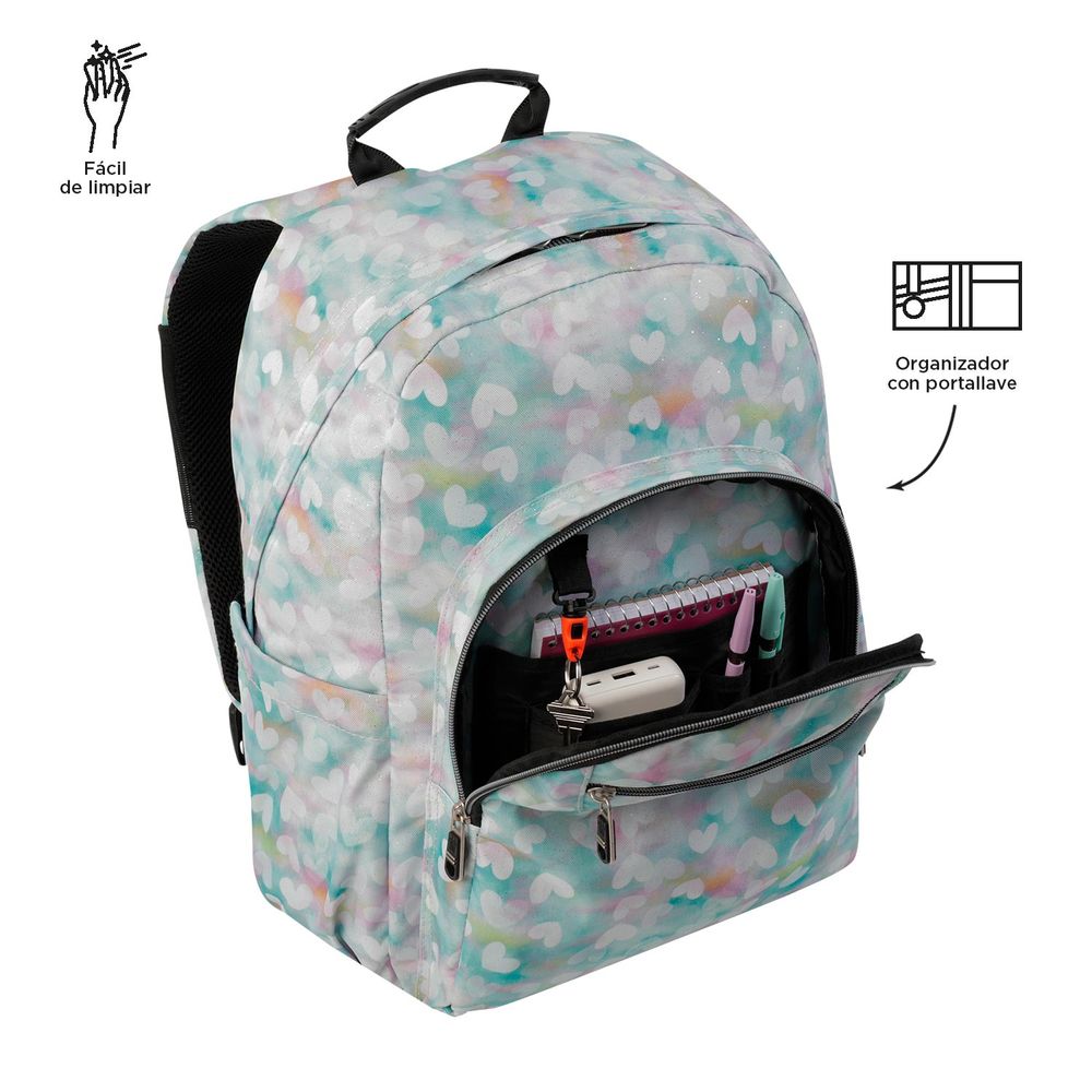 Mochila Rue Bomper Renglon Glitter Color Gris Con Azul Estampado