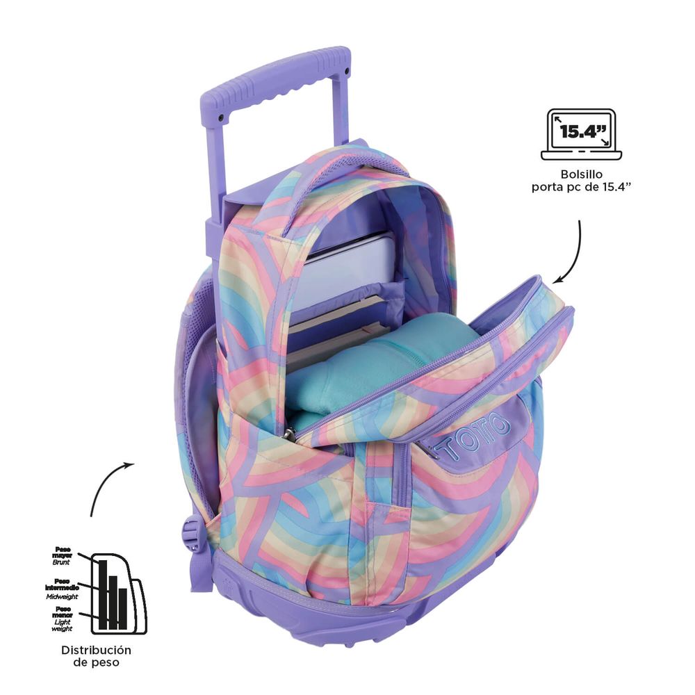 Totto Morral Rue Bomper Mochila a rayas con ruedas, unisex para adultos,  rosa (rosa), talla única